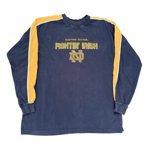 Vintage NCAA Notre Dame Fightin Irish Long Sleeve Shirt Navy Blue Gold Mens XL